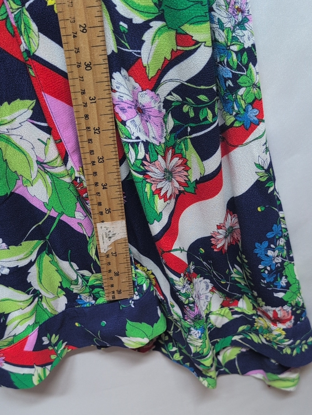 226.Anthropologie Navy Floral Wrap Midi Dress with Green & Pink Accents - Picture 4 of 7